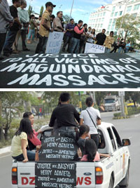 Journalists, lawyers, and militant groups in Iloilo City join the Global Day of Action caravan to call for justice for the victims of the country’s worst election-related violence in Maguindanao which claimed the lives of 57 individuals including 27 journalists.
